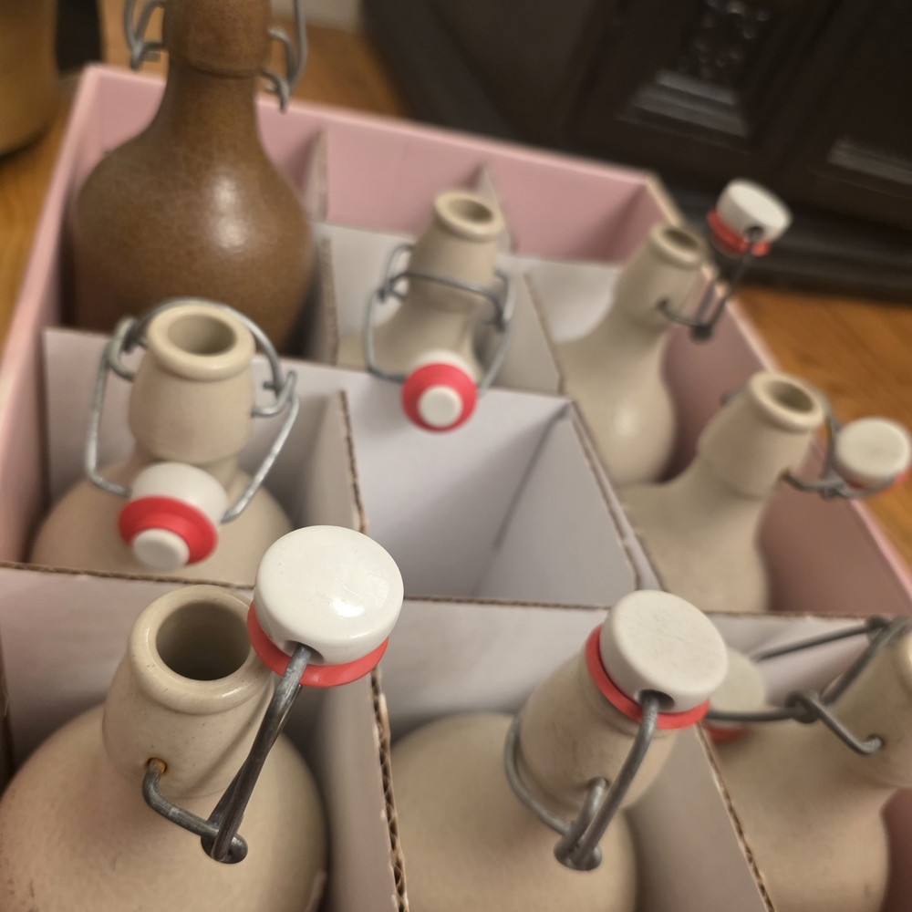 MKM Designs Ceramic Bottles with Swing Tops - Cream and Brown
